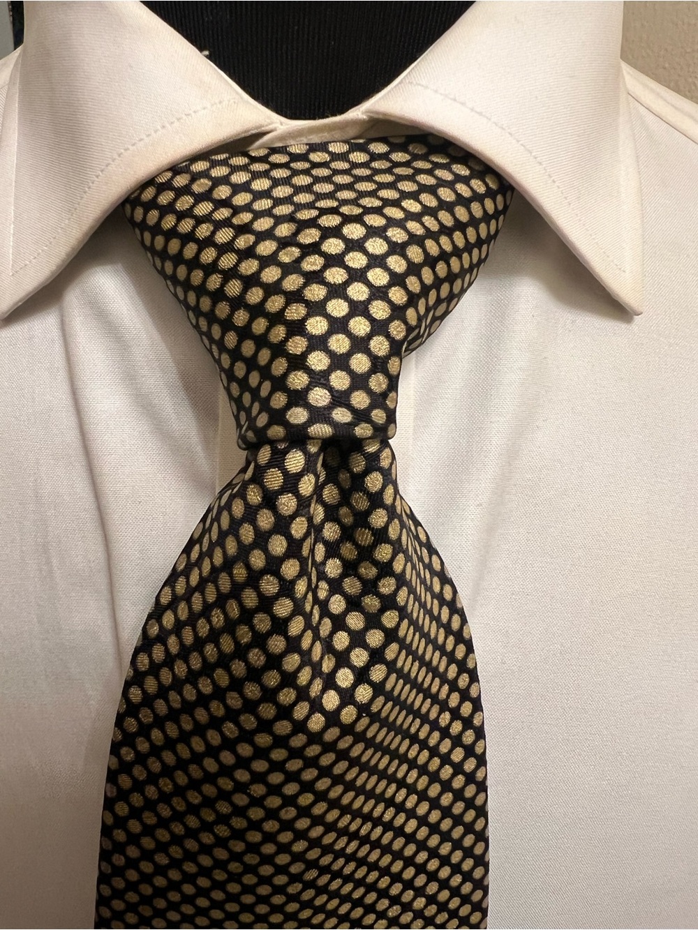 Stefano Ricci Black Tie with Gold Dot Motif. 4” width Mint!